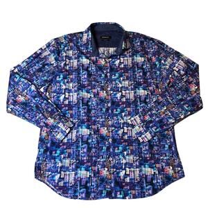 Bugatchi Shaped Fit Cotton Abstract Purple Print Building Men’s Button Up XXL